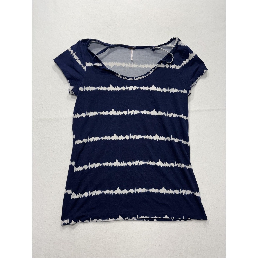 Poof Shirt Womens Medium Blue Stripe Scoop Neck Strap Casual Short Sleeve‎ Tee